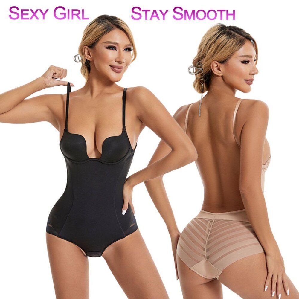 Seamless Backless Bodysuit with Built-In Bra, Tummy Control, Multiway Straps.